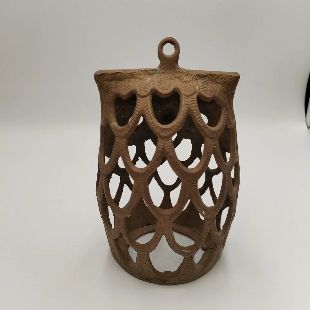 Vintage Solid Brass Owl Lantern Candle Holder Pierced Cutout Korea 70s